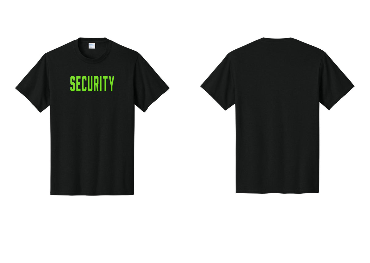 NYC Factory Security T-Shirt, Condensed Lettering - Front Only - Black / Neon