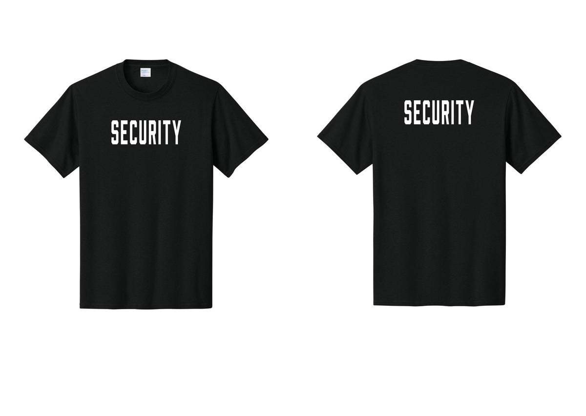 NYC Factory Security T-Shirt, Condensed Lettering - Front + Back - Black