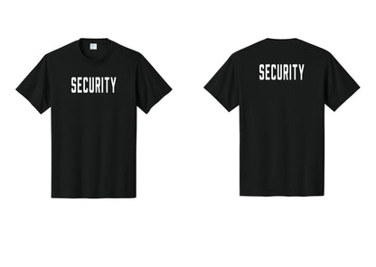 NYC Factory Security T-Shirt, Condensed Lettering - Front + Back - Black
