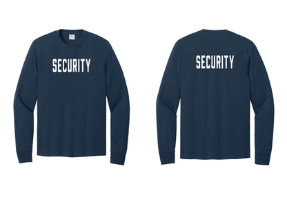NYC Factory Security Cotton Long Sleeve T-Shirt (Classic) - Front + Back - Navy