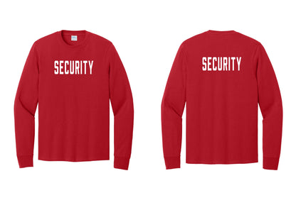 NYC Factory Security Cotton Long Sleeve T-Shirt (Classic) - Front + Back - Red