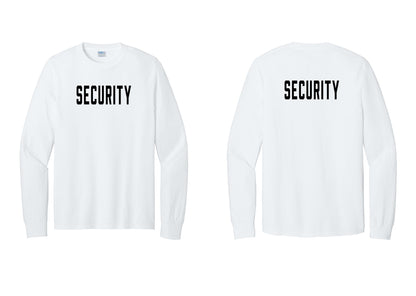 NYC Factory Security Cotton Long Sleeve T-Shirt (Classic) - Front + Back - White