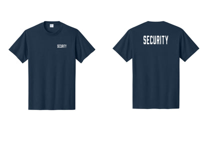 NYC Factory Security T-Shirt, Condensed Lettering - Chest + Back - Navy