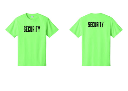 NYC Factory Unisex Security Black T-Shirt - Front + Back - Neon Green