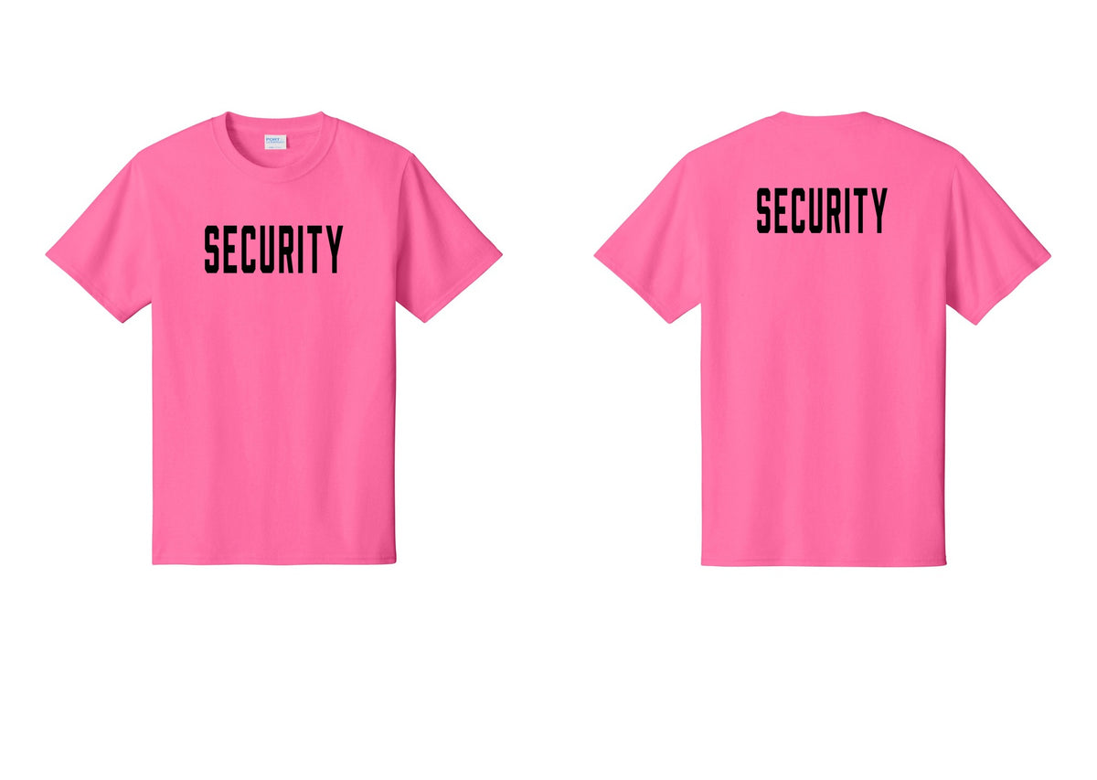 NYC Factory Unisex Security Black T-Shirt - Front + Back - Neon Pink