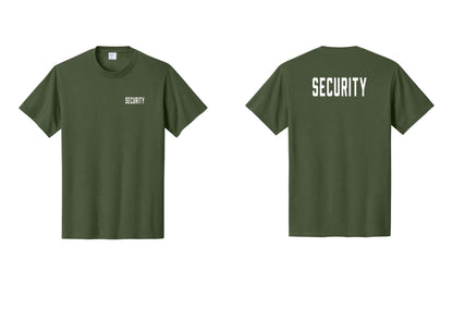NYC Factory Unisex Security Black T-Shirt - Chest + Back - Olive