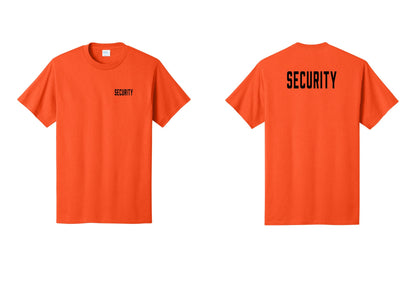 NYC Factory Security T-Shirt, Condensed Lettering - Chest + Back - Orange