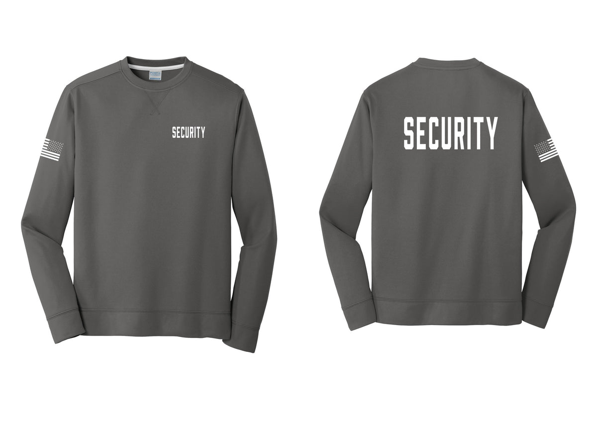 NYC Factory Security Performance Fleece Crewneck Sweatshirt (Classic) - Chest + Back + US Flag Sleeve - Charcoal