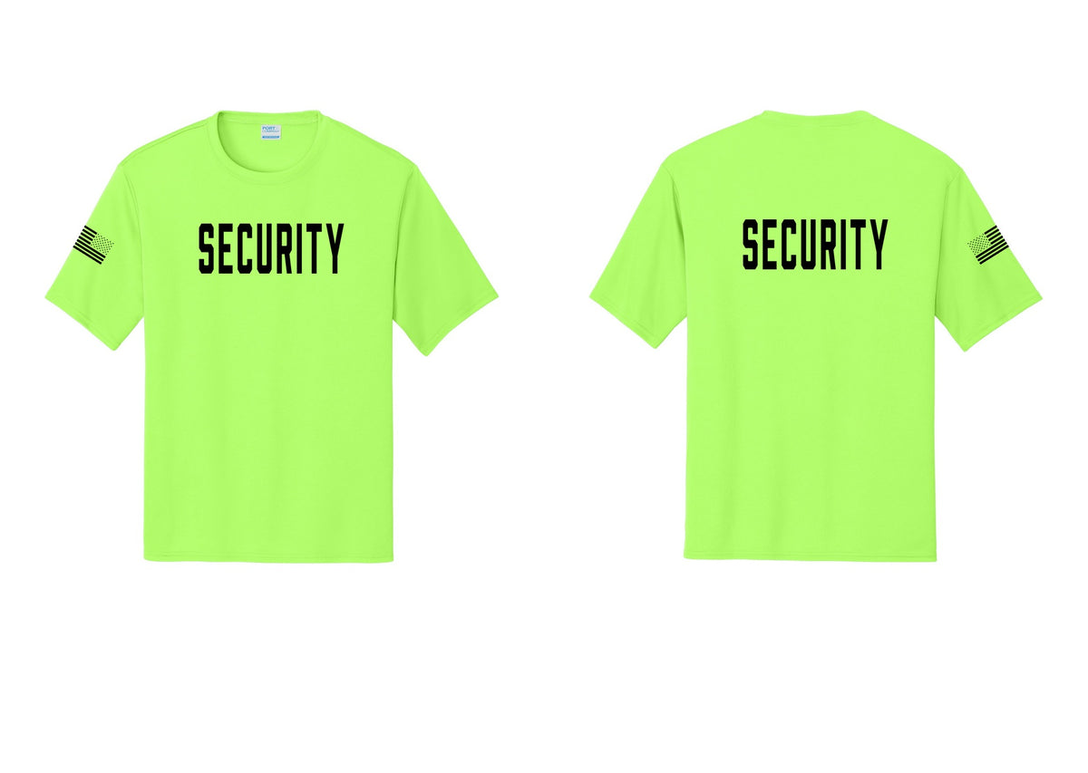 NYC Factory Security Performance T-Shirt (Classic) - Front + Back + US Flag Sleeve - Neon Green