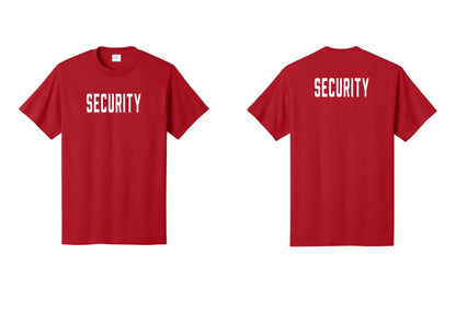 NYC Factory Security T-Shirt, Condensed Lettering - Front + Back - Red