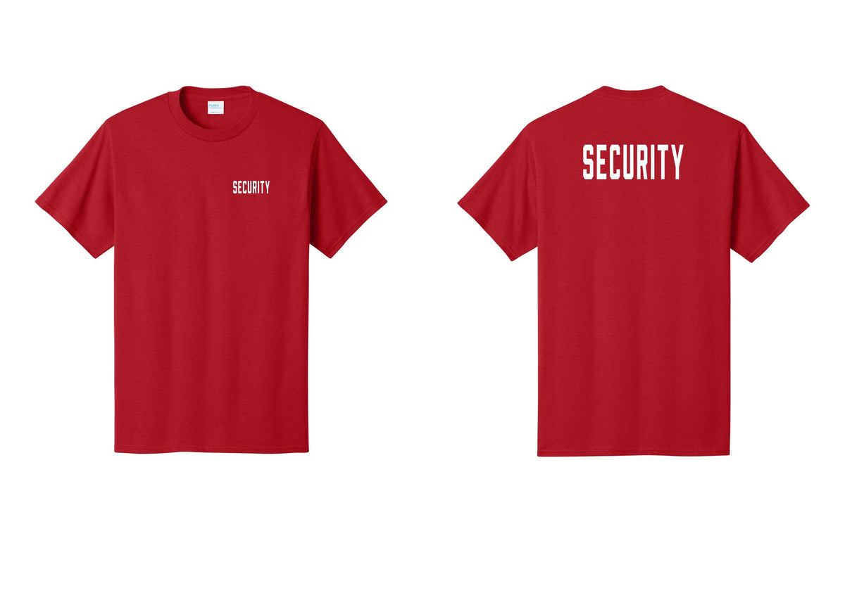 NYC Factory Security T-Shirt, Condensed Lettering - Chest + Back - Red
