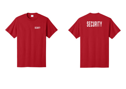 NYC Factory Security T-Shirt, Condensed Lettering - Chest + Back - Red