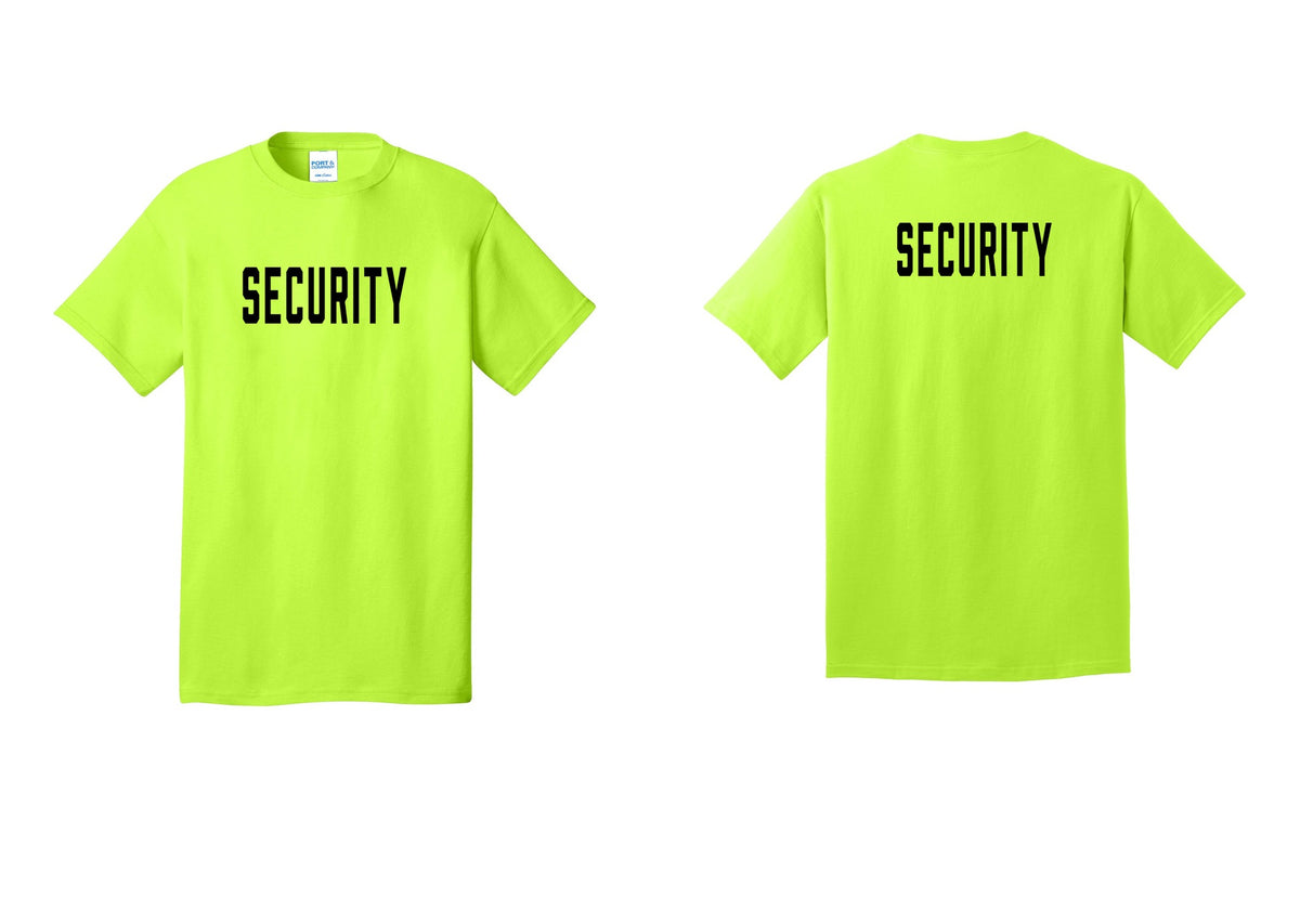 NYC Factory Unisex Security Black T-Shirt - Front + Back - Safety Green