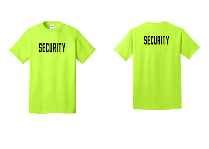 NYC Factory Unisex Security Black T-Shirt - Front + Back - Safety Green