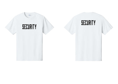 NYC Factory Security T-Shirt, Condensed Lettering - Front + Back - White