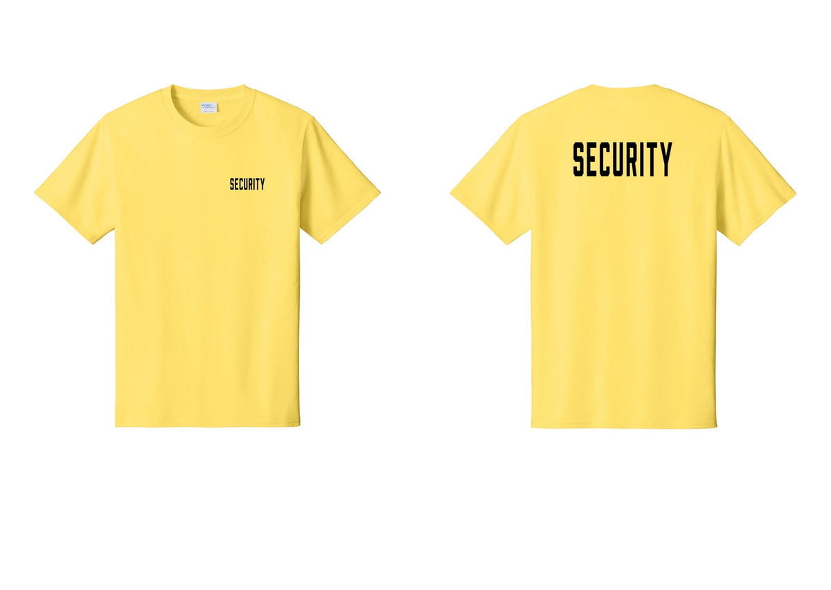 NYC Factory Unisex Security Black T-Shirt - Chest + Back - Yellow