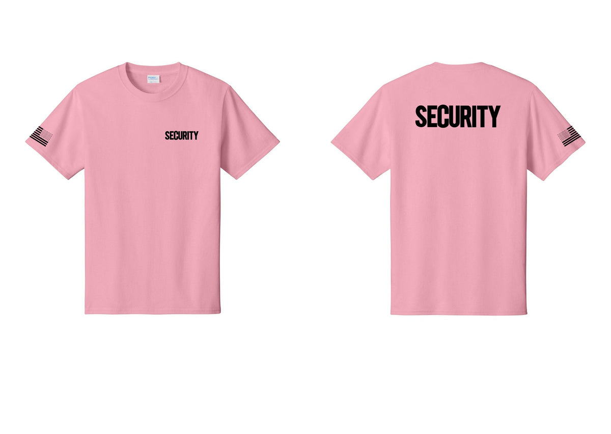 NYC Factory Men's Security Cotton T-Shirt - Chest + Back + US Flag Sleeve - Candy Pink