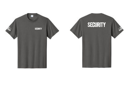 NYC Factory Men's Security Cotton T-Shirt - Chest + Back + US Flag Sleeve - Charcoal