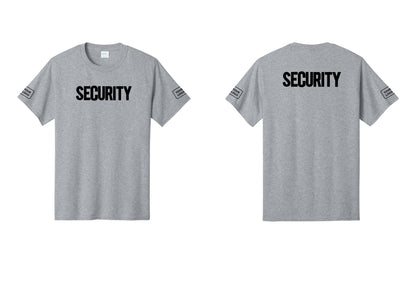 NYC Factory Custom Logo Men's Security Cotton T-Shirt - Front + Back + Your Logo Sleeves - Athletic Heather