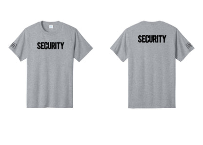 NYC Factory Custom Logo Men's Security Cotton T-Shirt - Front + Back + Your Logo Sleeve - Athletic Heather