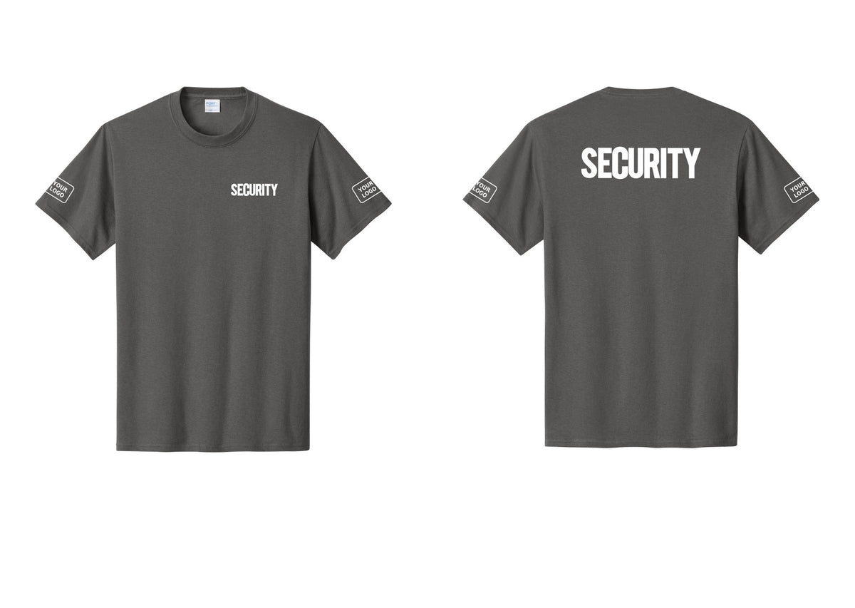 NYC Factory Custom Logo Men's Security Cotton T-Shirt - Chest + Back + Your Logo Sleeves - Charcoal