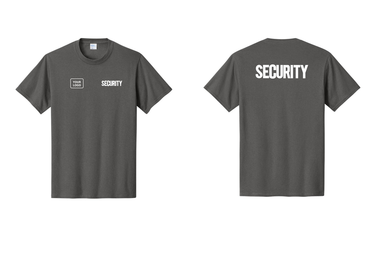NYC Factory Custom Logo Men's Security Cotton T-Shirt - SECURITY + Your Logo + Back - Charcoal