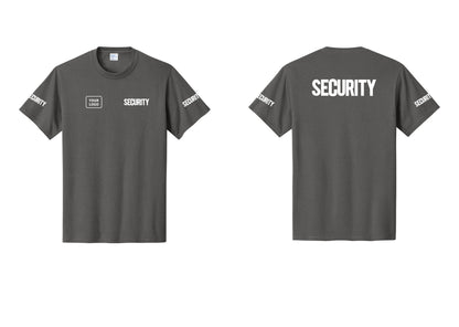 NYC Factory Custom Logo Men's Security Cotton T-Shirt - SECURITY + Your Logo + Back + Security Sleeves - Charcoal