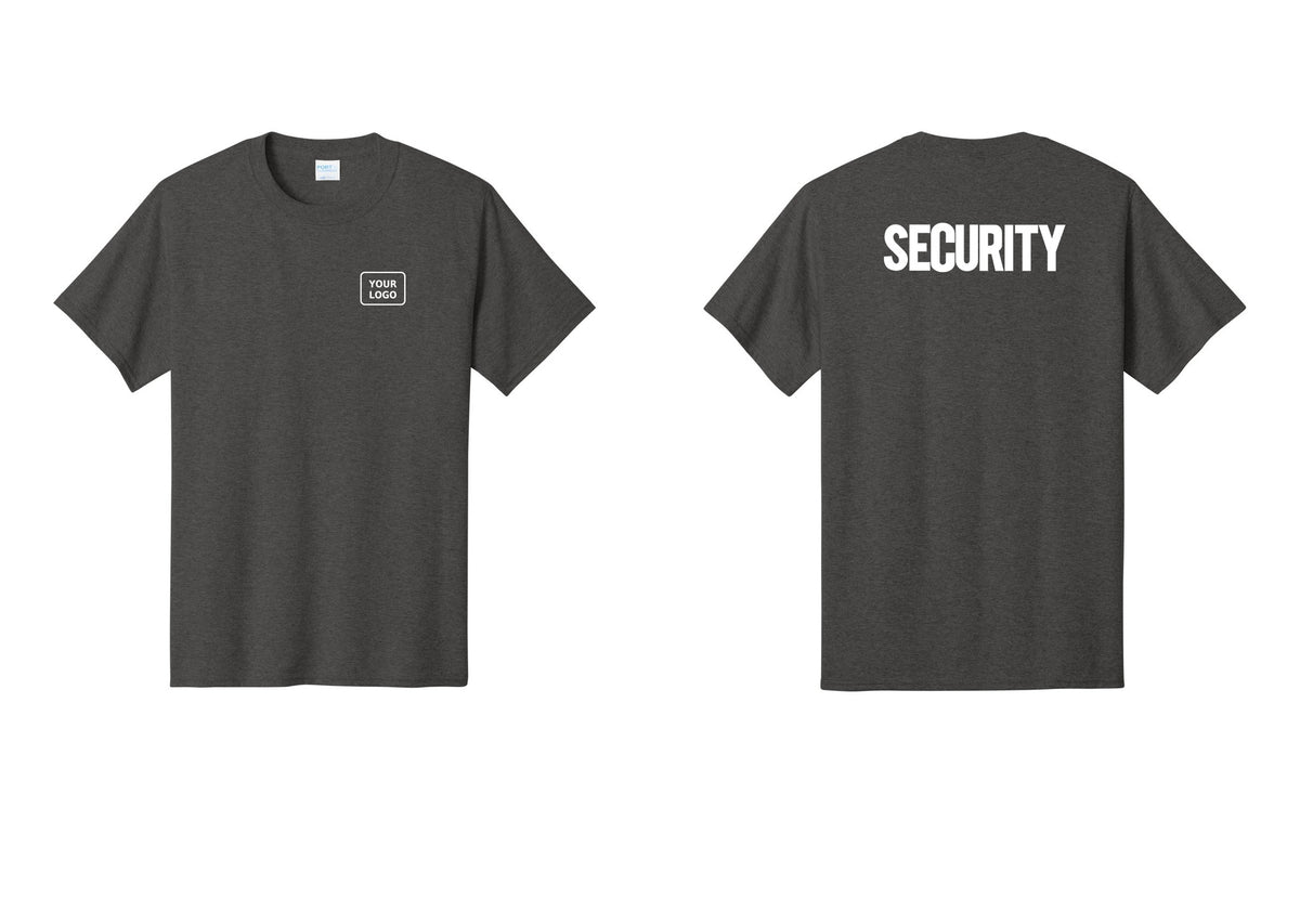 NYC Factory Custom Logo Men's Security Cotton T-Shirt - Your Logo + Back - Dark Heather Grey