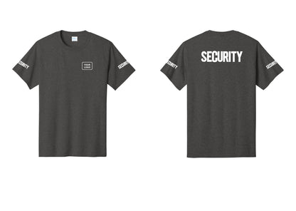 NYC Factory Custom Logo Men's Security Cotton T-Shirt - Your Logo + Back + Security Sleeves - Dark Heather Grey