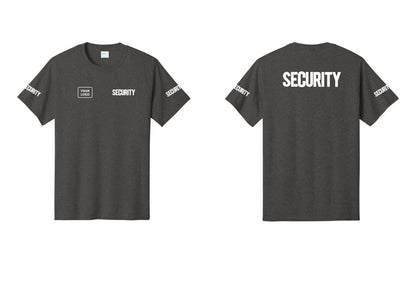 NYC Factory Custom Logo Men's Security Cotton T-Shirt - SECURITY + Your Logo + Back + Security Sleeves - Dark Heather Grey