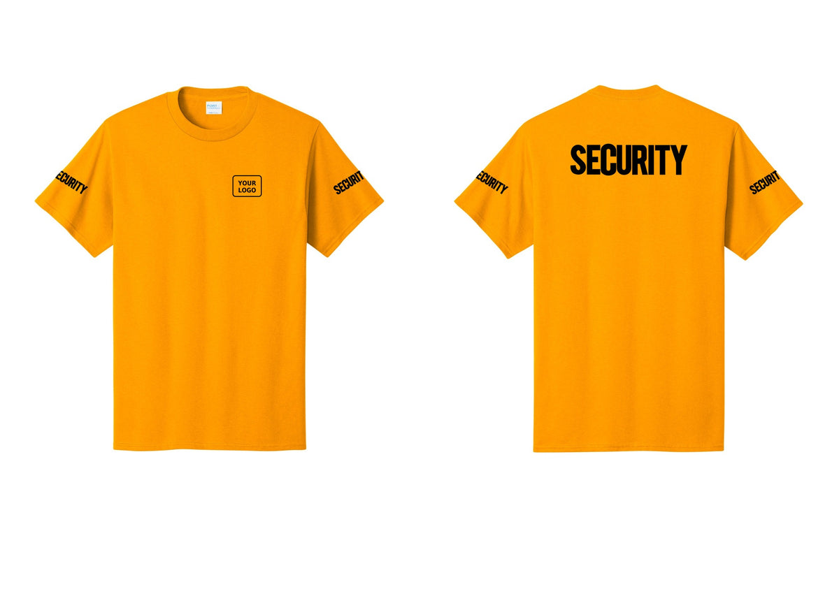 NYC Factory Custom Logo Men's Security Cotton T-Shirt - Your Logo + Back + Security Sleeves - Gold