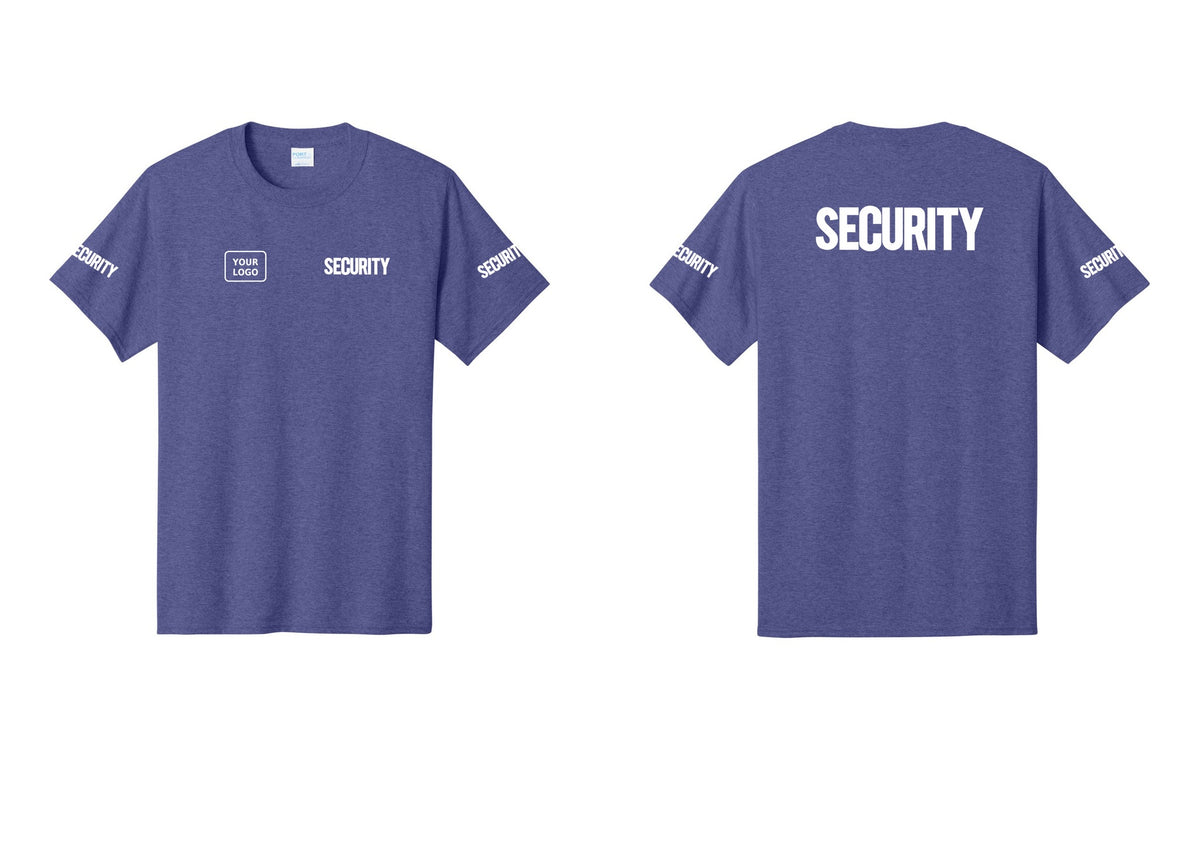 NYC Factory Custom Logo Men's Security Cotton T-Shirt - SECURITY + Your Logo + Back + Security Sleeves - Heather Purple