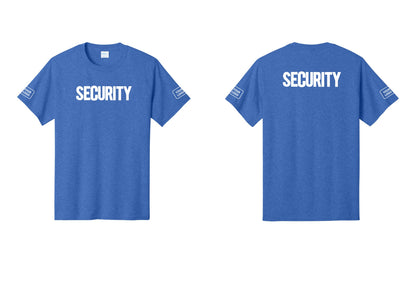 NYC Factory Custom Logo Men's Security Cotton T-Shirt - Front + Back + Your Logo Sleeves - Heather Royal