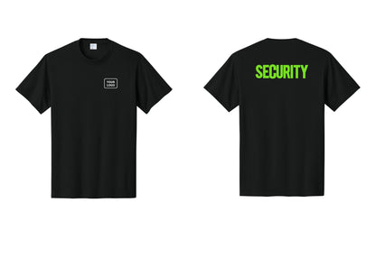 NYC Factory Custom Logo Men's Security Cotton T-Shirt - Your Logo + Back - Black / Neon