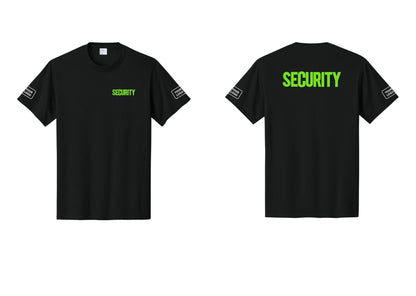 NYC Factory Custom Logo Men's Security Cotton T-Shirt - Chest + Back + Your Logo Sleeves - Black / Neon