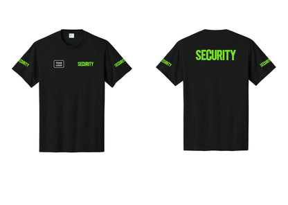 NYC Factory Custom Logo Men's Security Cotton T-Shirt - SECURITY + Your Logo + Back + Security Sleeves - Black / Neon