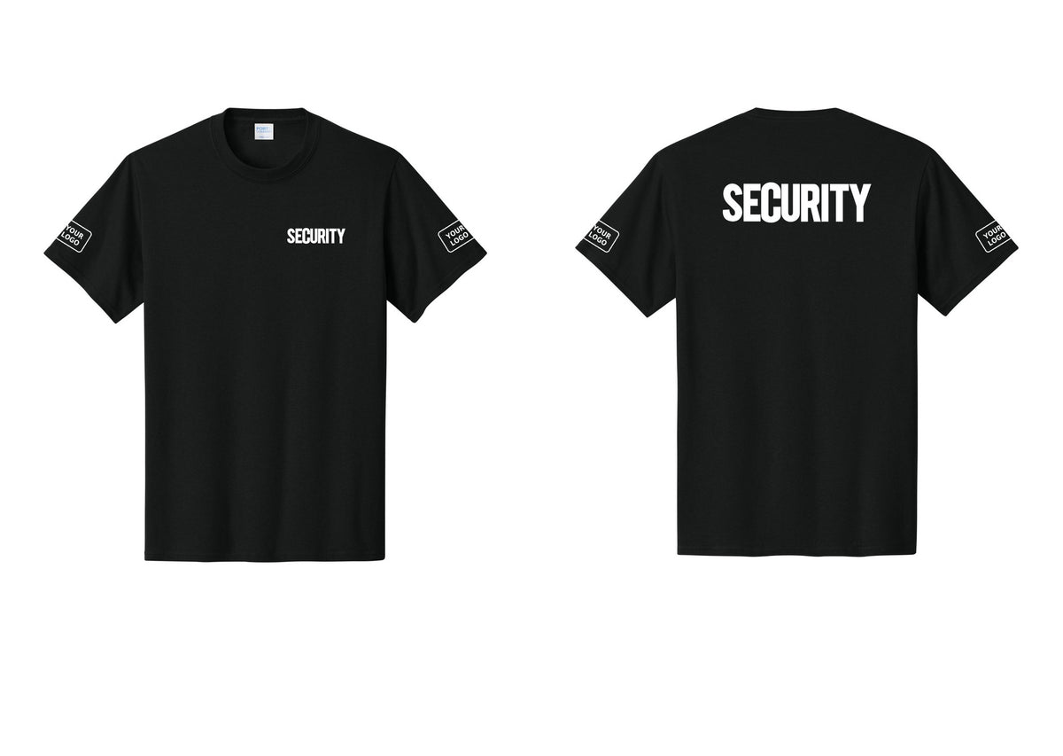 NYC Factory Custom Logo Men's Security Cotton T-Shirt - Chest + Back + Your Logo Sleeves - Black