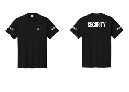 NYC Factory Custom Logo Men's Security Cotton T-Shirt - Your Logo + Back + Security Sleeves - Black