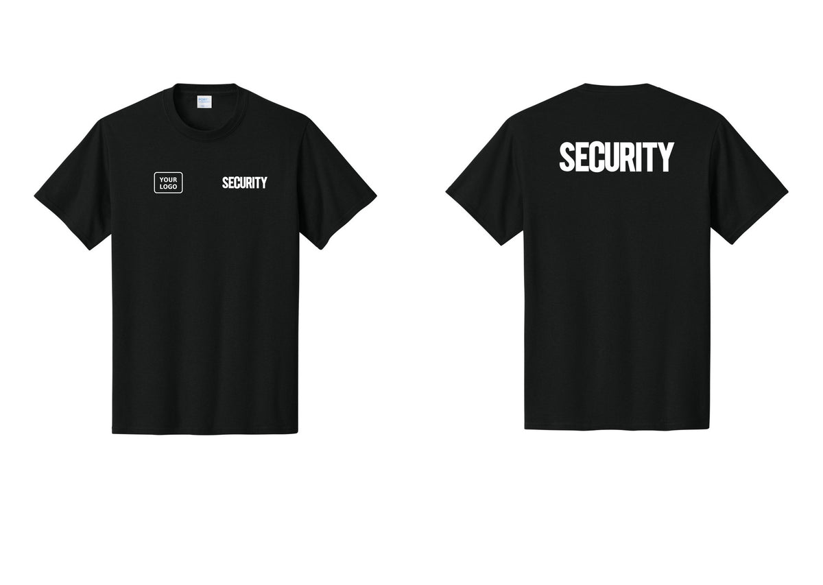 NYC Factory Custom Logo Men's Security Cotton T-Shirt - SECURITY + Your Logo + Back - Black