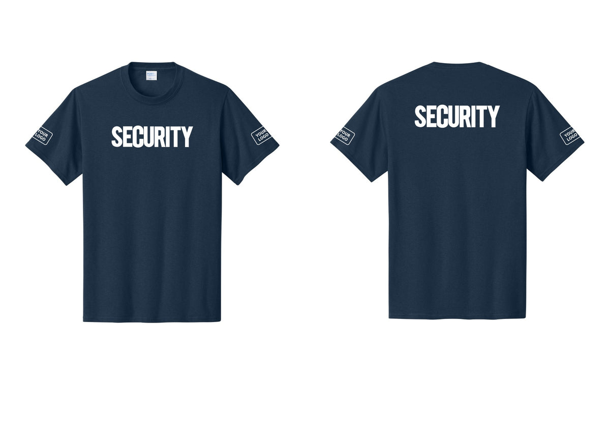 NYC Factory Custom Logo Men's Security Cotton T-Shirt - Front + Back + Your Logo Sleeves - Navy