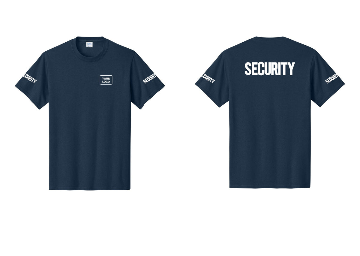 NYC Factory Custom Logo Men's Security Cotton T-Shirt - Your Logo + Back + Security Sleeves - Navy