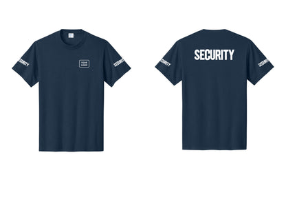 NYC Factory Custom Logo Men's Security Cotton T-Shirt - Your Logo + Back + Security Sleeves - Navy
