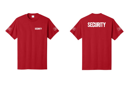 NYC Factory Custom Logo Men's Security Cotton T-Shirt - Chest + Back + Your Logo Sleeves - Red