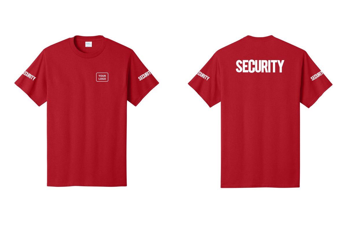 NYC Factory Custom Logo Men's Security Cotton T-Shirt - Your Logo + Back + Security Sleeves - Red