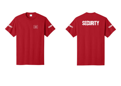 NYC Factory Custom Logo Men's Security Cotton T-Shirt - Your Logo + Back + Security Sleeves - Red