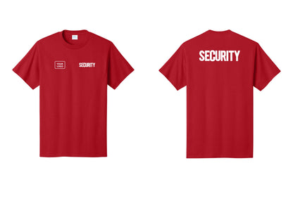 NYC Factory Custom Logo Men's Security Cotton T-Shirt - SECURITY + Your Logo + Back - Red