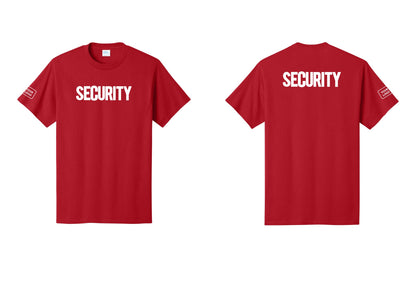 NYC Factory Custom Logo Men's Security Cotton T-Shirt - Front + Back + Your Logo Sleeve - Red