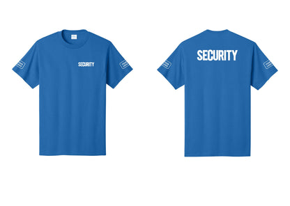 NYC Factory Custom Logo Men's Security Cotton T-Shirt - Chest + Back + Your Logo Sleeves - Royal