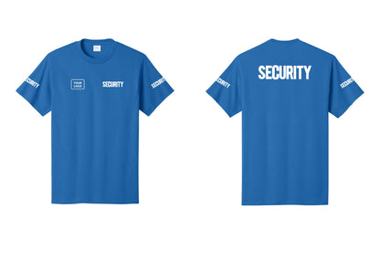 NYC Factory Custom Logo Men's Security Cotton T-Shirt - SECURITY + Your Logo + Back + Security Sleeves - Royal
