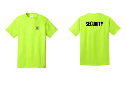 NYC Factory Custom Logo Men's Security Cotton T-Shirt - Your Logo + Back - Safety Green